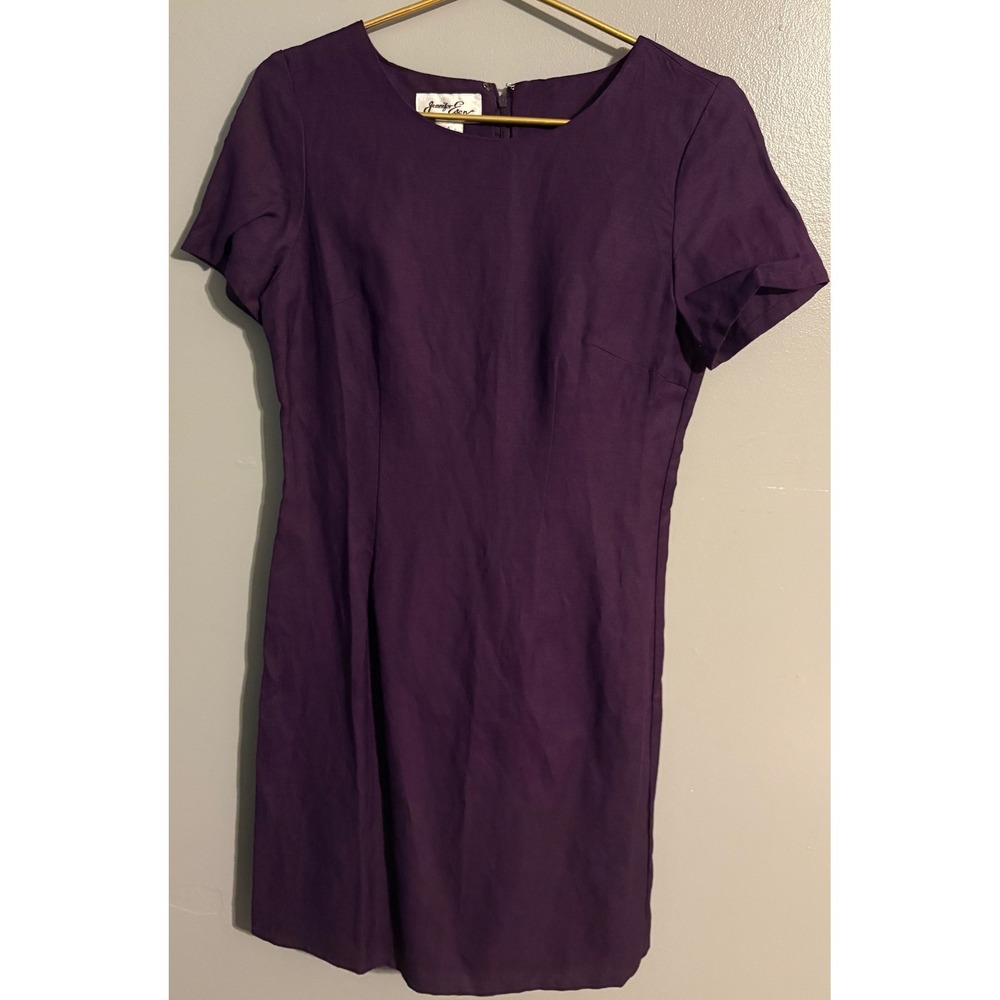 Jennifer Eden Purple Ramie Rayon Shift Dress Short Sleeve Size 6 NWT